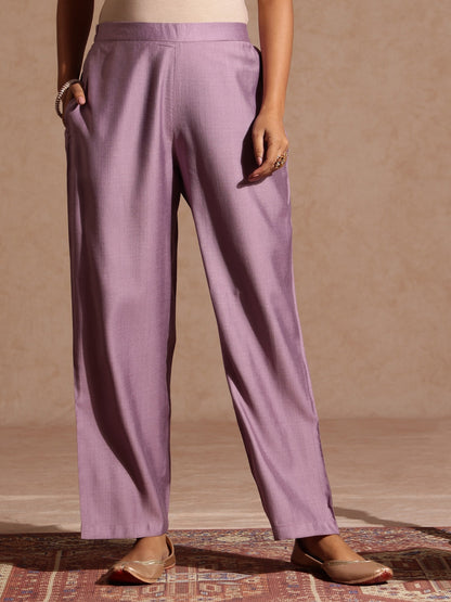 Janasya Women's Lavender Silk Blend Embellished Straight Kurta Set