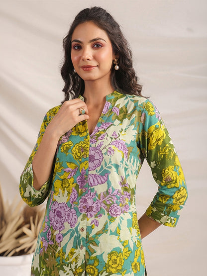 Janasya Women's Multicolor Pure Cotton Floral Printed Straight Co-Ord Set