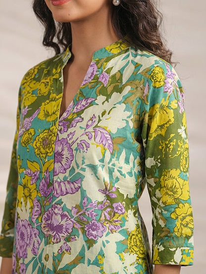 Janasya Women's Multicolor Pure Cotton Floral Printed Straight Co-Ord Set