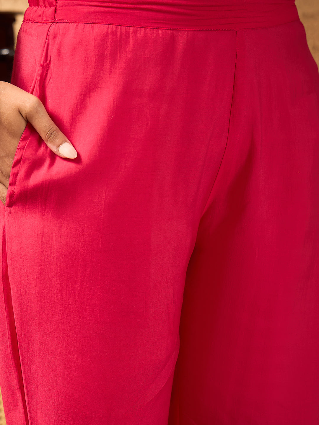 Janasya Women's Pink Silk Blend Embroidered A-Line Co-Ord Set