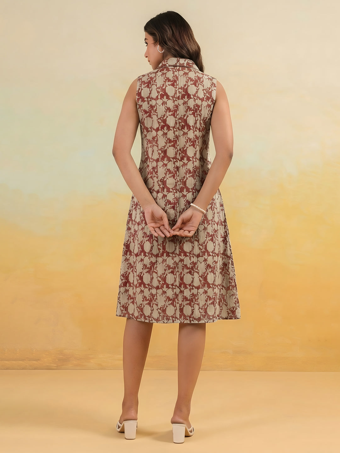 Janasya Women's Maroon Linen Cotton Floral Printed A-Line Dress