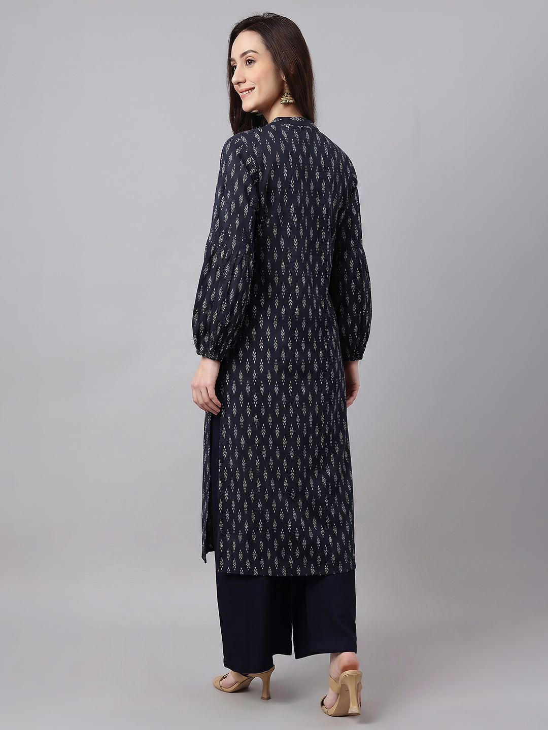 Janasya Women's Black Pure Cotton Ethnic Motifs Printed A-Line Kurta