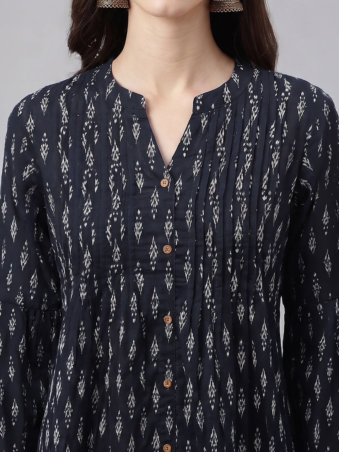 Janasya Women's Black Pure Cotton Ethnic Motifs Printed A-Line Kurta