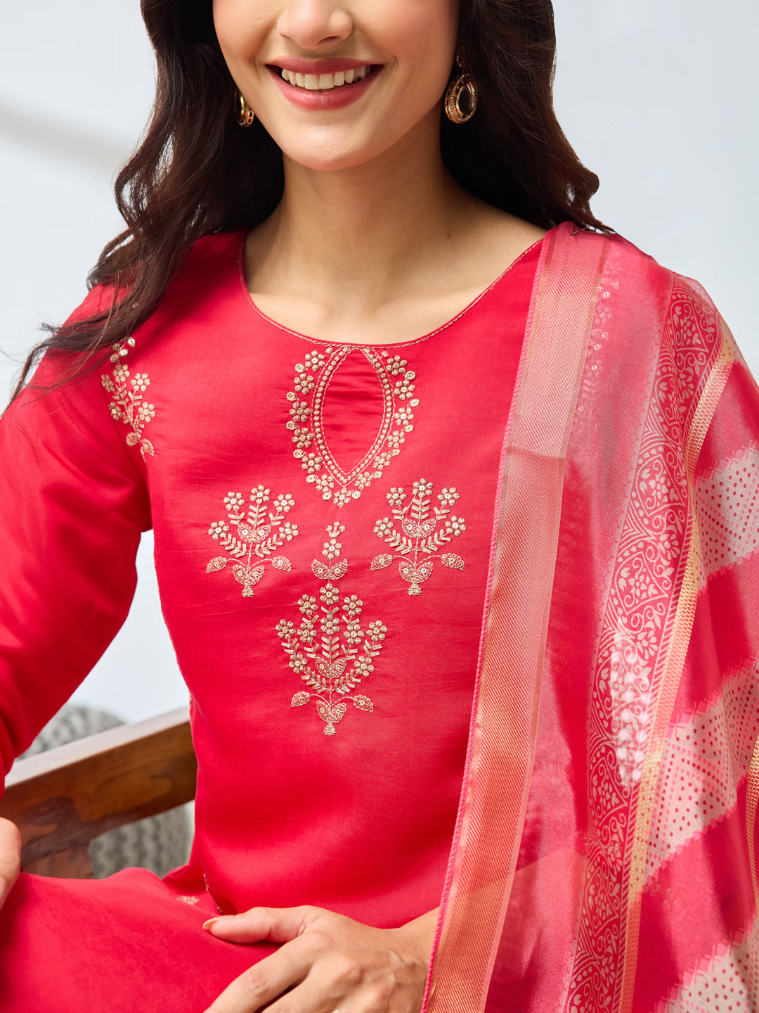 Janasya Women's Pink Silk Blend Embroidered Straight Kurta Set