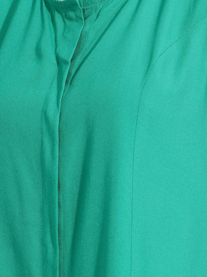 Janasya Women's Green Rayon Solid A-Line Top