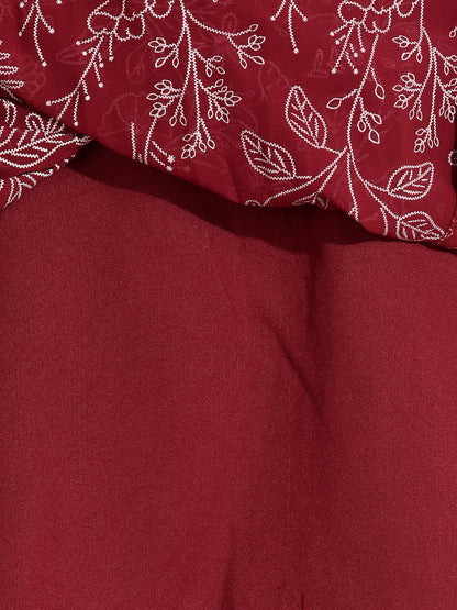 Janasya Women's Maroon Georgette Floral Rubber Print Peplum Top