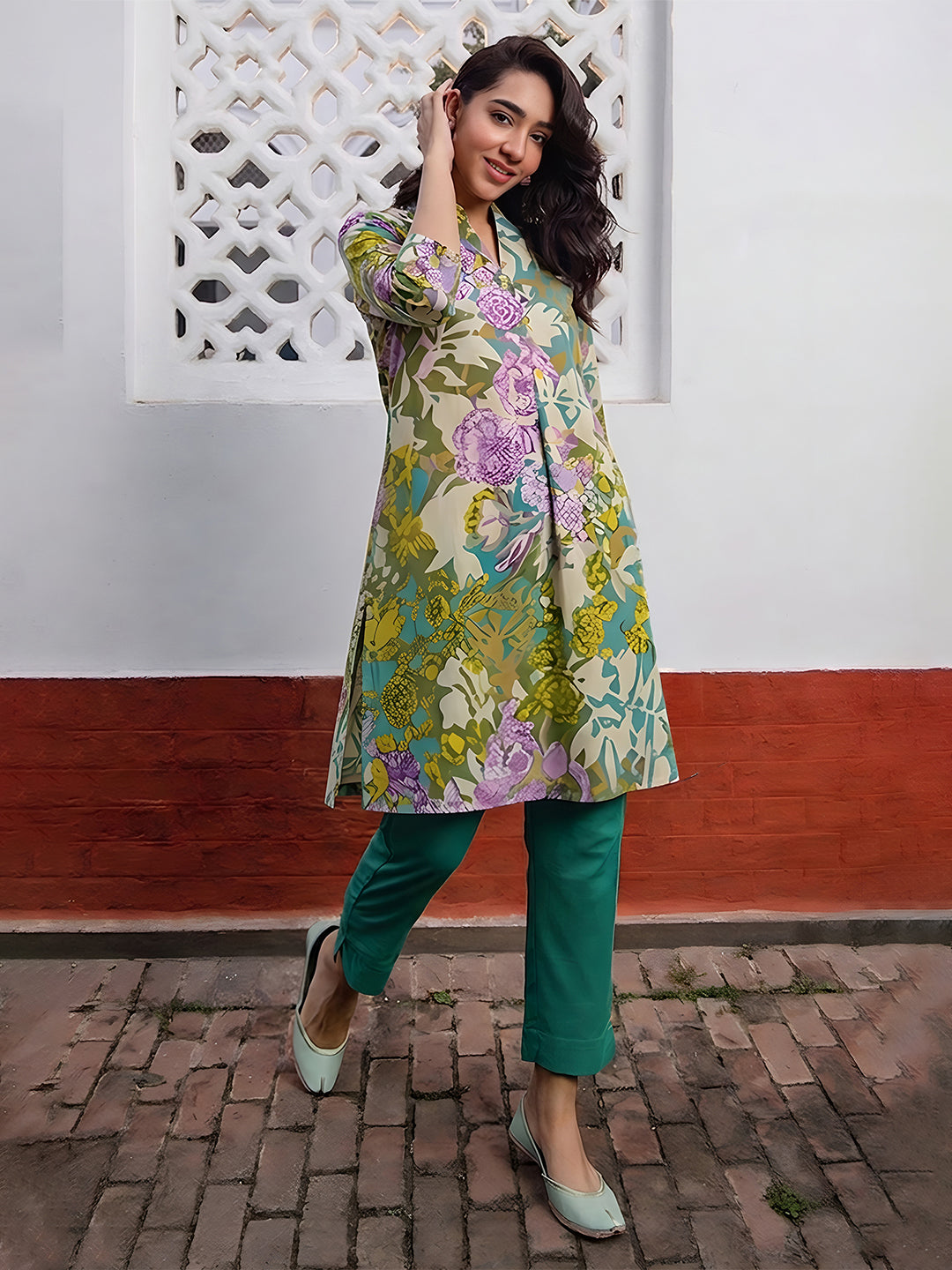 Janasya Women's Multi Pure Cotton Floral Printed A-line Tunic