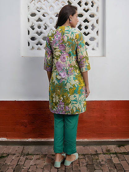 Janasya Women's Multi Pure Cotton Floral Printed A-line Tunic