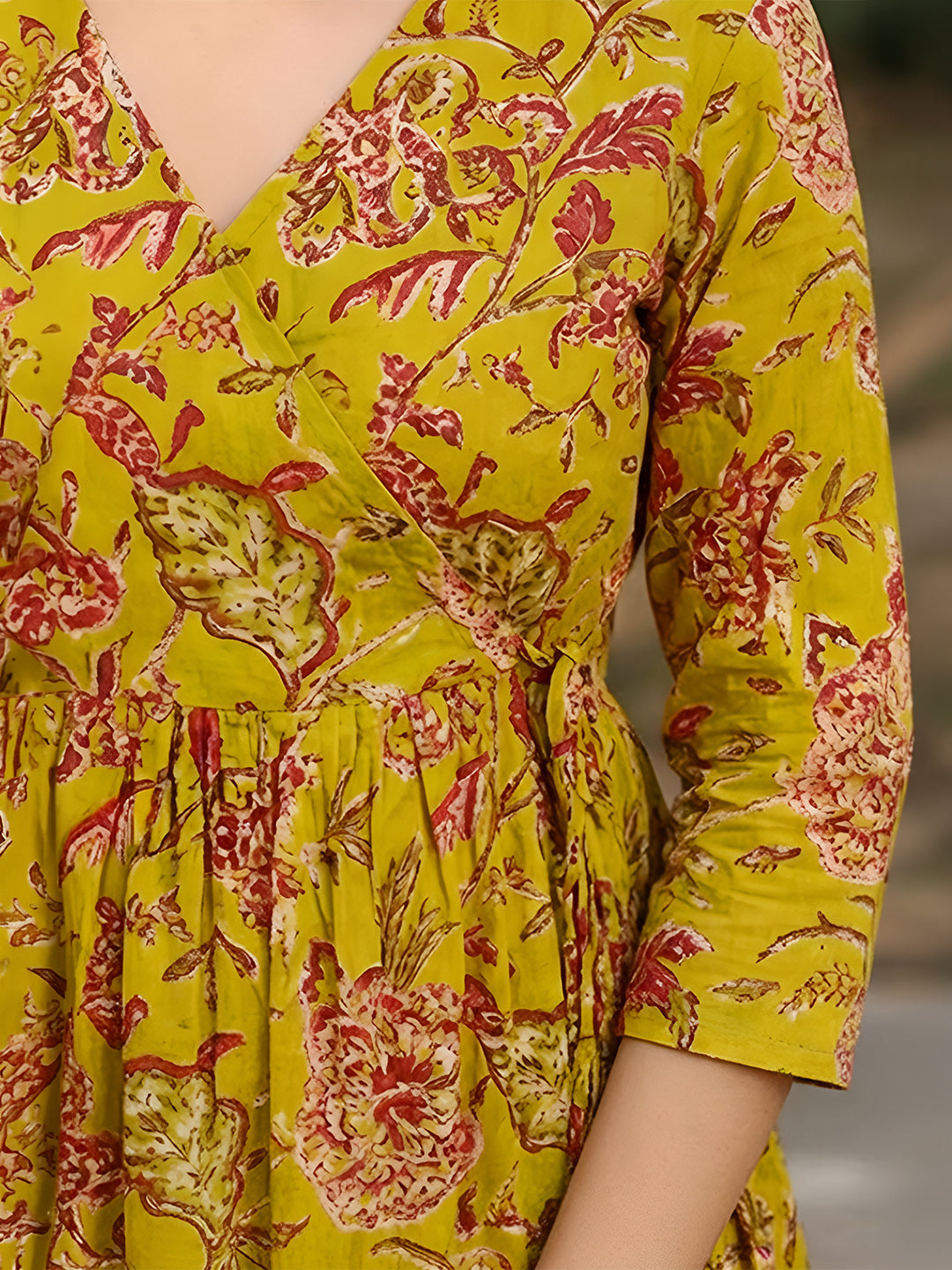Janasya Women's Mustard Pure Cotton Floral Printed A-Line Tunic