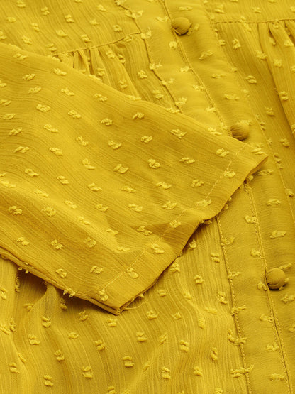 Mustard Poly Chiffon Self Design Frontslit Kurta Janasya