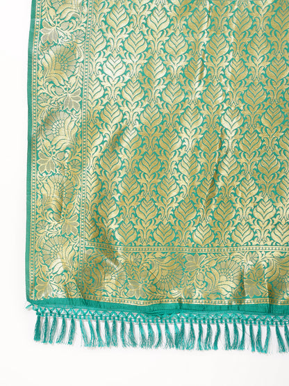 Rama Green Banarasi Silk Ethnic Motifs Saree with Unstitched Blouse Piece