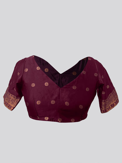 Wine Banarasi Silk Floral Saree with Unstitched Blouse Piece