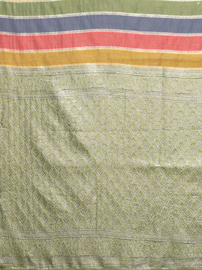 Multicolor Cotton Striped Woven Design Woven Saree with Blouse Piece