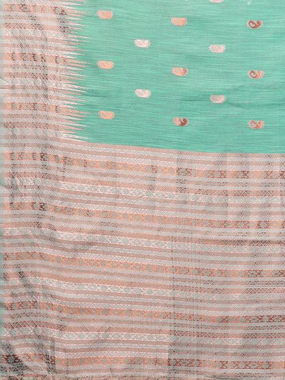 Light Blue Linen Blend Paisley Woven Design Woven Saree with Blouse Piece