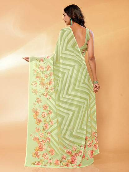 Light Green Georgette Floral Printed Daily Wear Saree with Blouse Piece