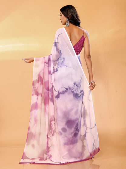 Multicolor Georgette Ombre Printed Daily Wear Saree with Blouse Piece