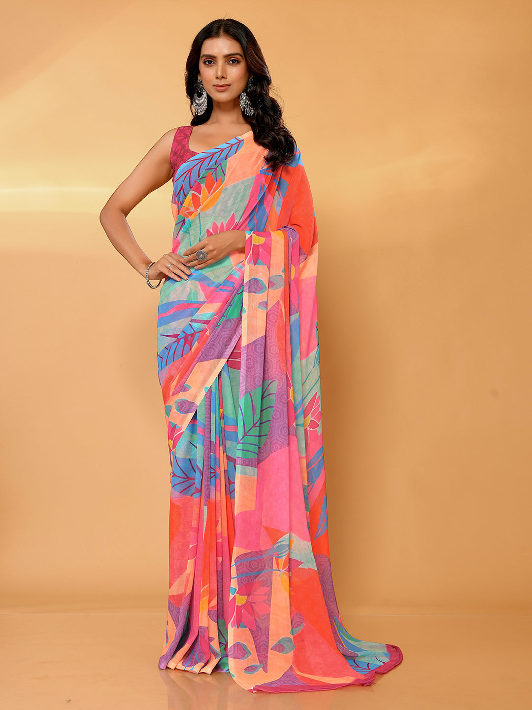 Multicolor Georgette Tropical  Printed Daily Wear Saree with Blouse Piece