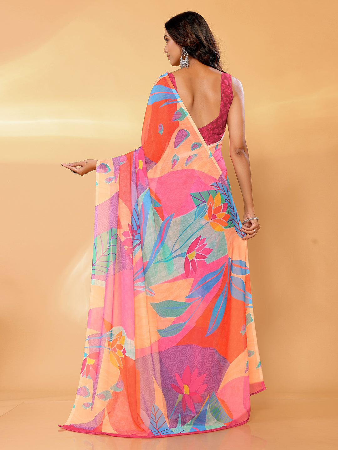 Multicolor Georgette Tropical  Printed Daily Wear Saree with Blouse Piece