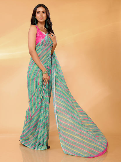 Sage Green Georgette Leheriya Printed Leheria Saree with Blouse Piece