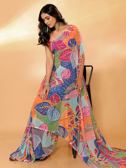 Multicolor Georgette Tropical  Printed Daily Wear Saree with Blouse Piece