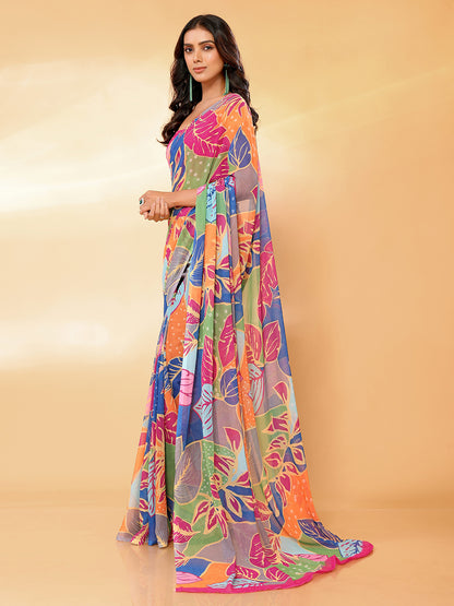 Multicolor Georgette Tropical  Printed Daily Wear Saree with Blouse Piece