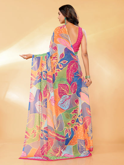 Multicolor Georgette Tropical  Printed Daily Wear Saree with Blouse Piece