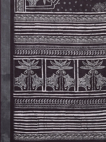 Black Linen Blend Polka Printed Daily Wear Saree with Blouse Piece