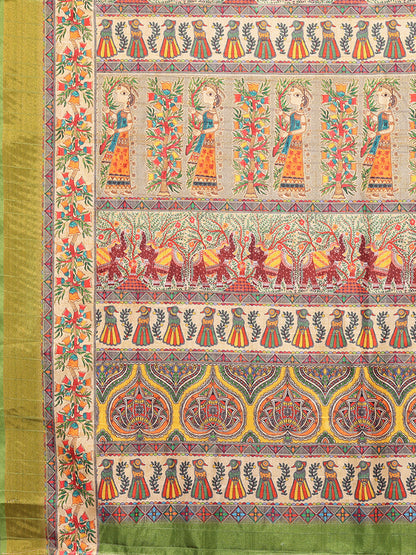 Green Chanderi Silk Kalamkari Printed Kalamkari Saree with Blouse Piece