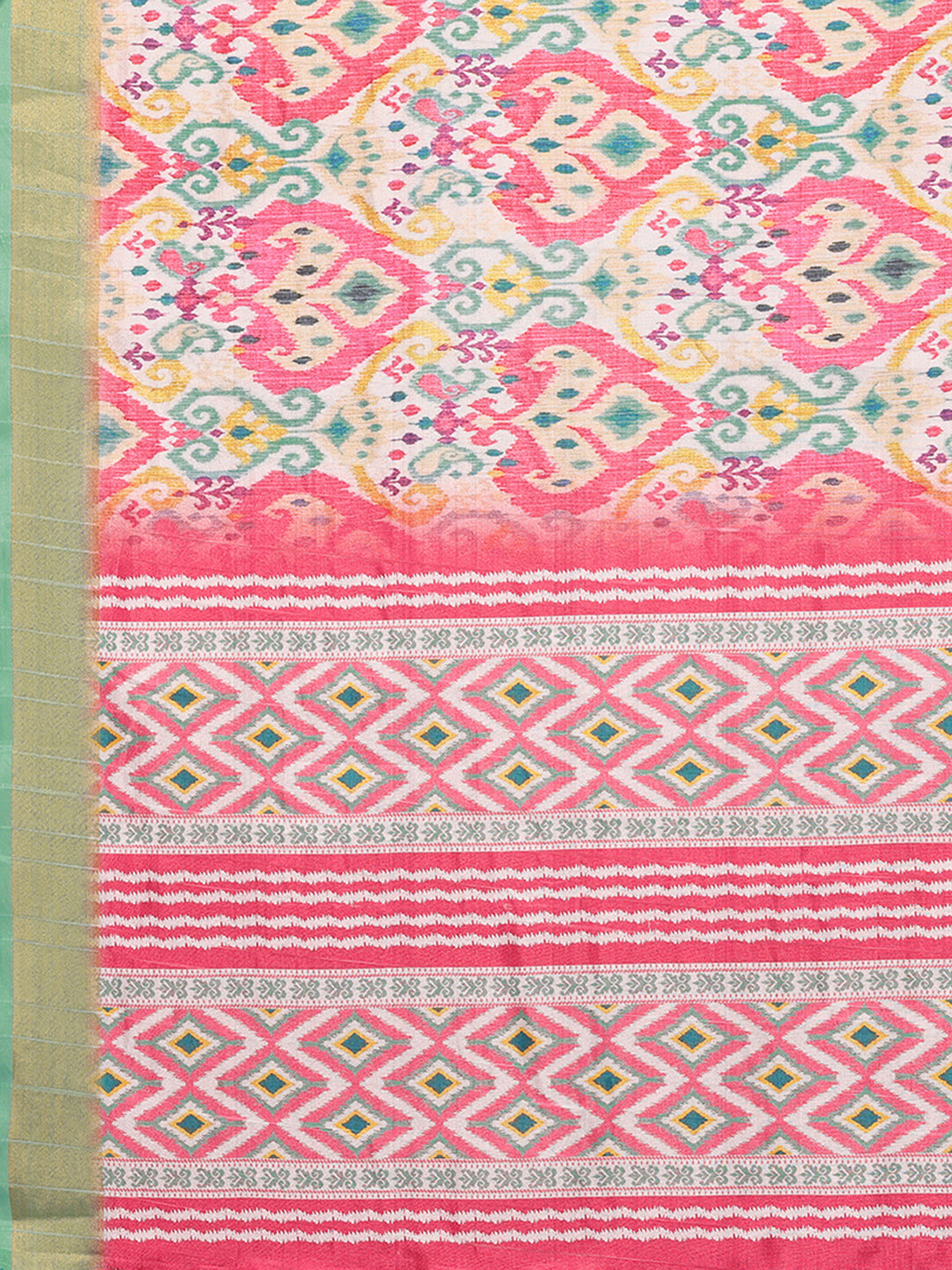 Pink Chanderi Silk Ikkat Printed Chanderi Saree with Blouse Piece