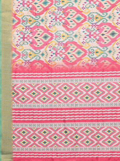 Pink Chanderi Silk Ikkat Printed Chanderi Saree with Blouse Piece