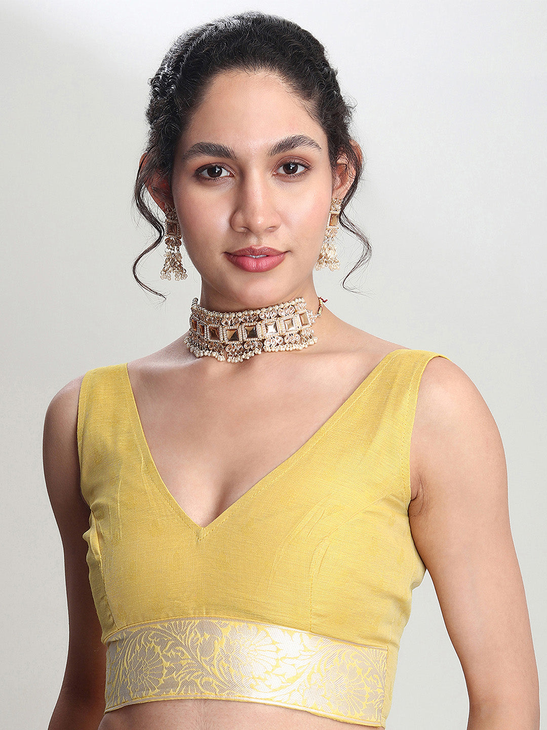 Janasya Women's Yellow Silk Blend Floral Woven Design Jacquard Saree with Blouse Piece
