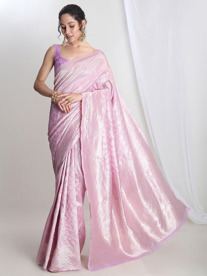 Janasya Women's Lavender Silk Blend Leaf Motifs Woven Design Jacquard Saree with Blouse Piece
