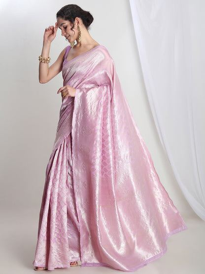 Janasya Women's Lavender Silk Blend Leaf Motifs Woven Design Jacquard Saree with Blouse Piece