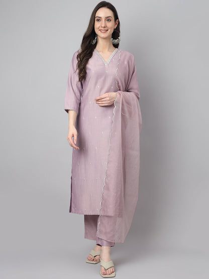 Women's Lavender Chinon Embellished Kurta with Pant and Dupatta