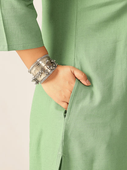 Plus Size Green Cotton Solid A-line Co-ord Set