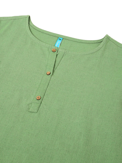 Plus Size Green Cotton Solid A-line Co-ord Set