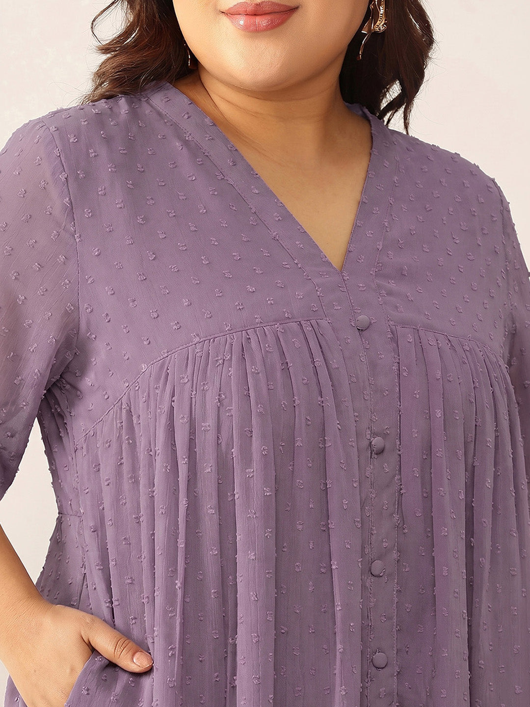 Janasya Women's Plus Size Lavender Dobby Chiffon Solid A-Line Kurta