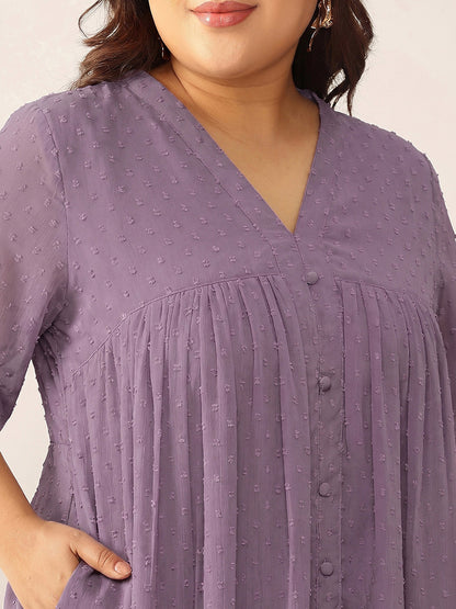 Janasya Women's Plus Size Lavender Dobby Chiffon Solid A-Line Kurta