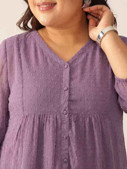 Janasya Women's Plus Size Lavender Dobby Chiffon Solid A-Line Tunic