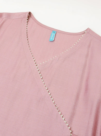 Plus Size Lavender Silk Blend Solid Angrakha Kurta Set