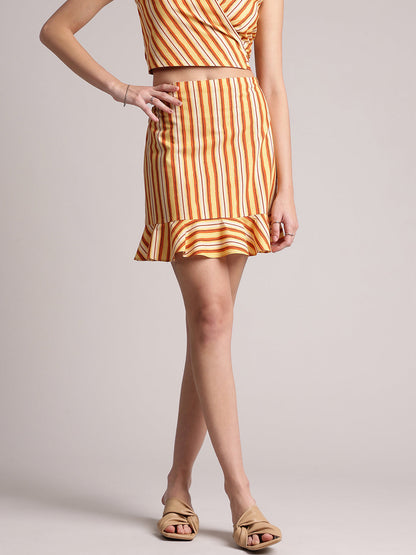 Yellow Poplin Striped Wrap Co-Ord Set