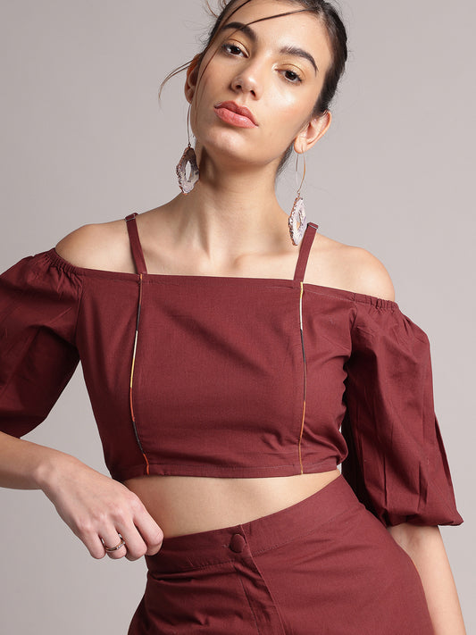 Brown Pure Cotton Blend Solid Regular Co-Ord Set
