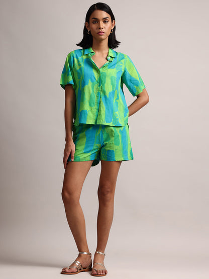 Lime Cotton Abstract Shirt Style Co-Ord Set