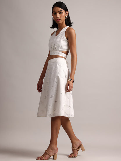 White Cotton Schiffli Embroidered Blouson Co-Ord Set