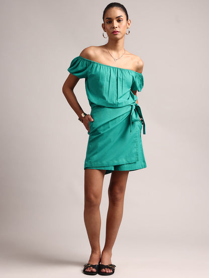 Aqua Cotton Solid Wrap Jumpsuit