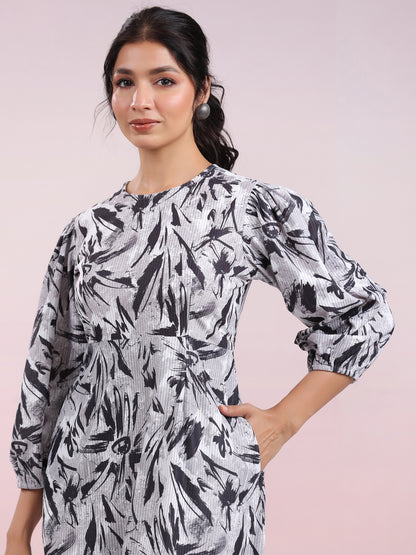 Grey Corduroy Abstract A-Line Dress