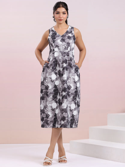 Grey Corduroy Abstract A-Line Dress