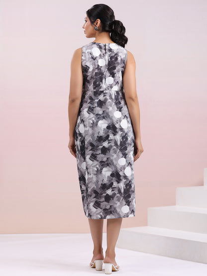 Grey Corduroy Abstract A-Line Dress