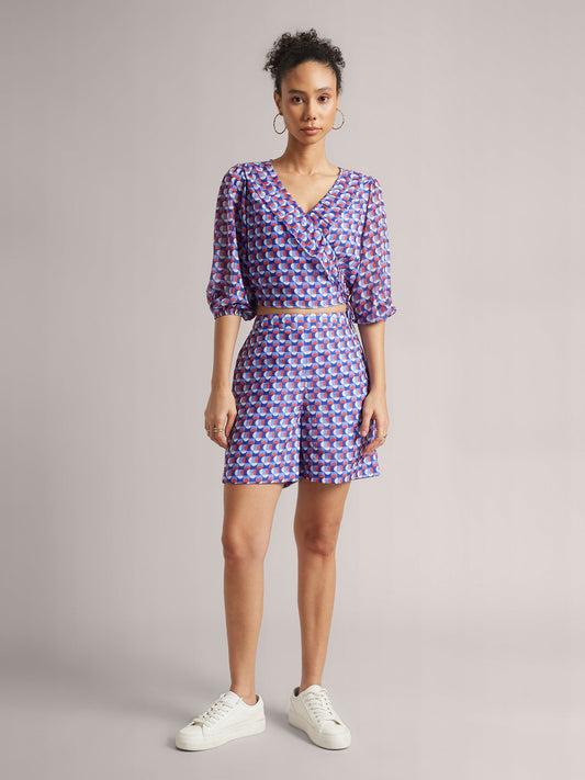 Purple Georgette Geometric Wrap Co-ord Set