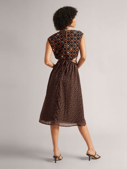 Black Georgette Geometric Side Cut-Out Dress